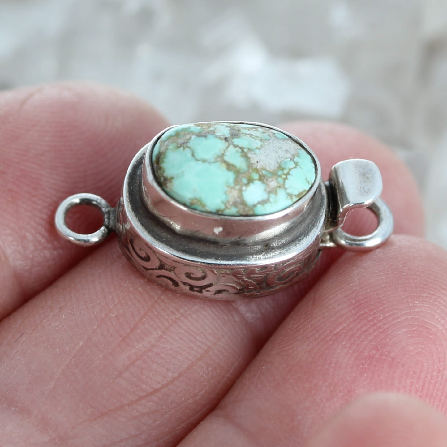 Pale Blue Green Sonoran Gold Turquoise Clasp Sterling 11x9mm