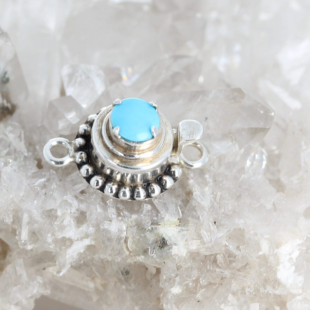 Sleeping Beauty Turquoise Clasp Sterling 7mm Round Prong Set