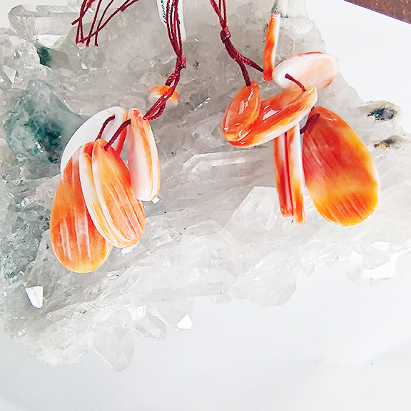 Orange Spiny Oyster Teardrops Components Set of 7 for Earrings or Pendant