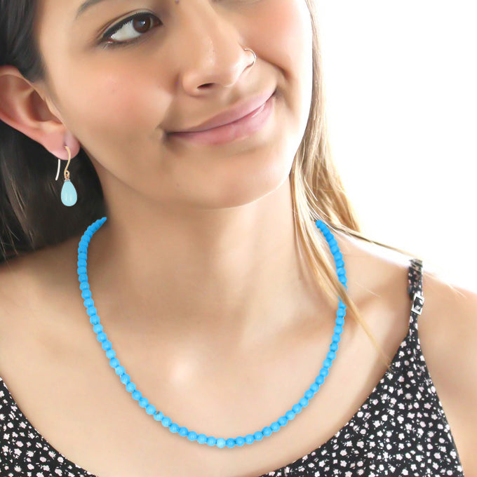 SLEEPING BEAUTY Turquoise Necklace 4.3mm Round Beads 14K Gold 16.5"