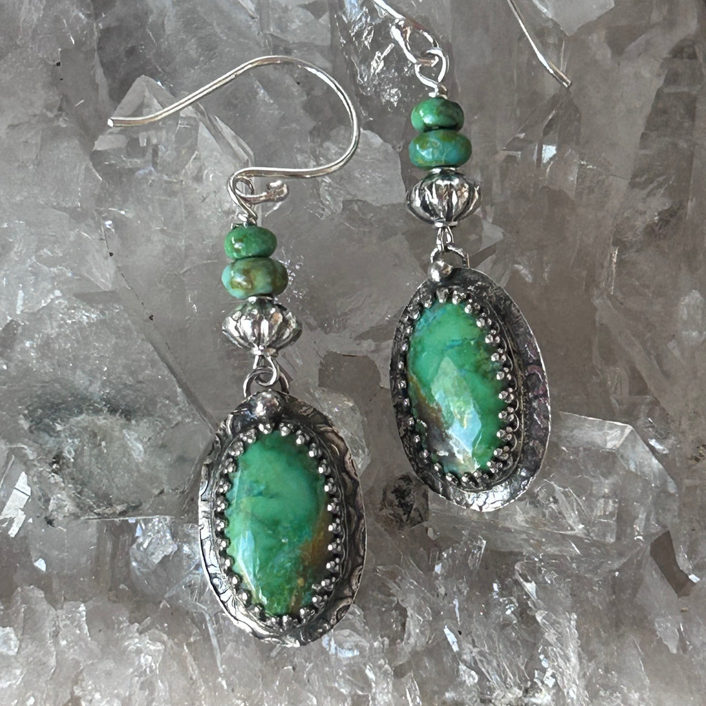 AAA Sonoran Gold Turquoise Earrings 3 Stone Boho Southwest Style