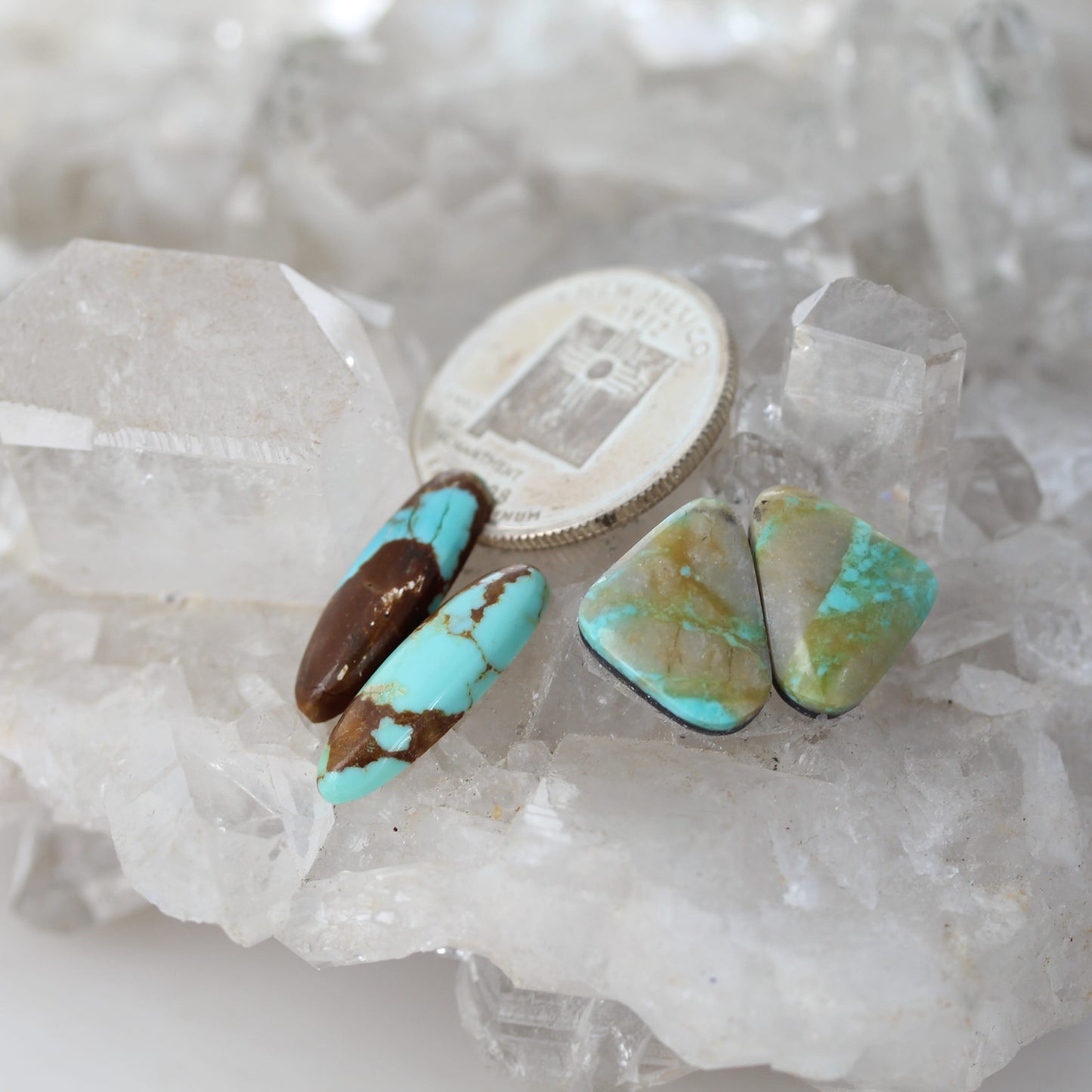 Rare Royston Turquoise Cabochon Earring Components 2 PAIR #8