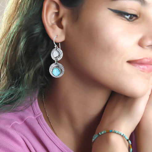 Gorgeous Nevada LONE MOUNTAIN and White Buffalo TURQUOISE Earrings Sterling