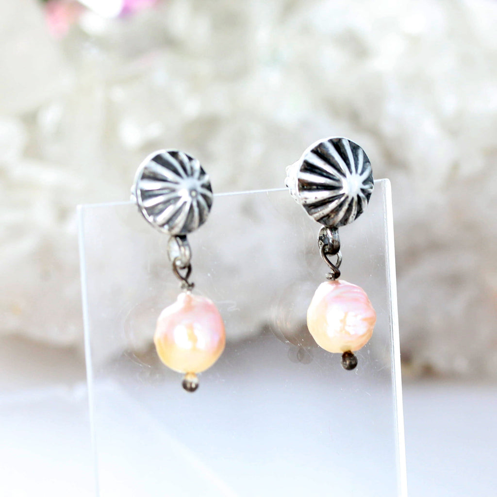 Baroque 11mm Pearl Earrings Sunburst Posts Southwestern Elegance Light