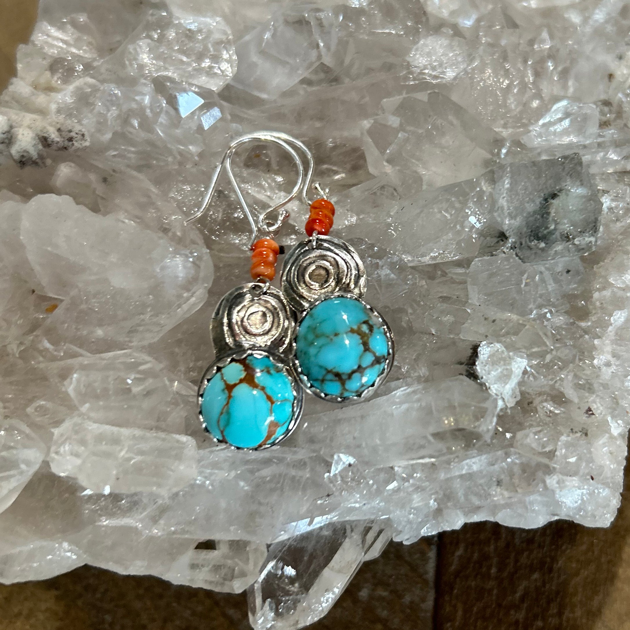 Blue Moon Turquoise Earrings Sky Blue Sterling Silver Spiny Oyster Southwestern