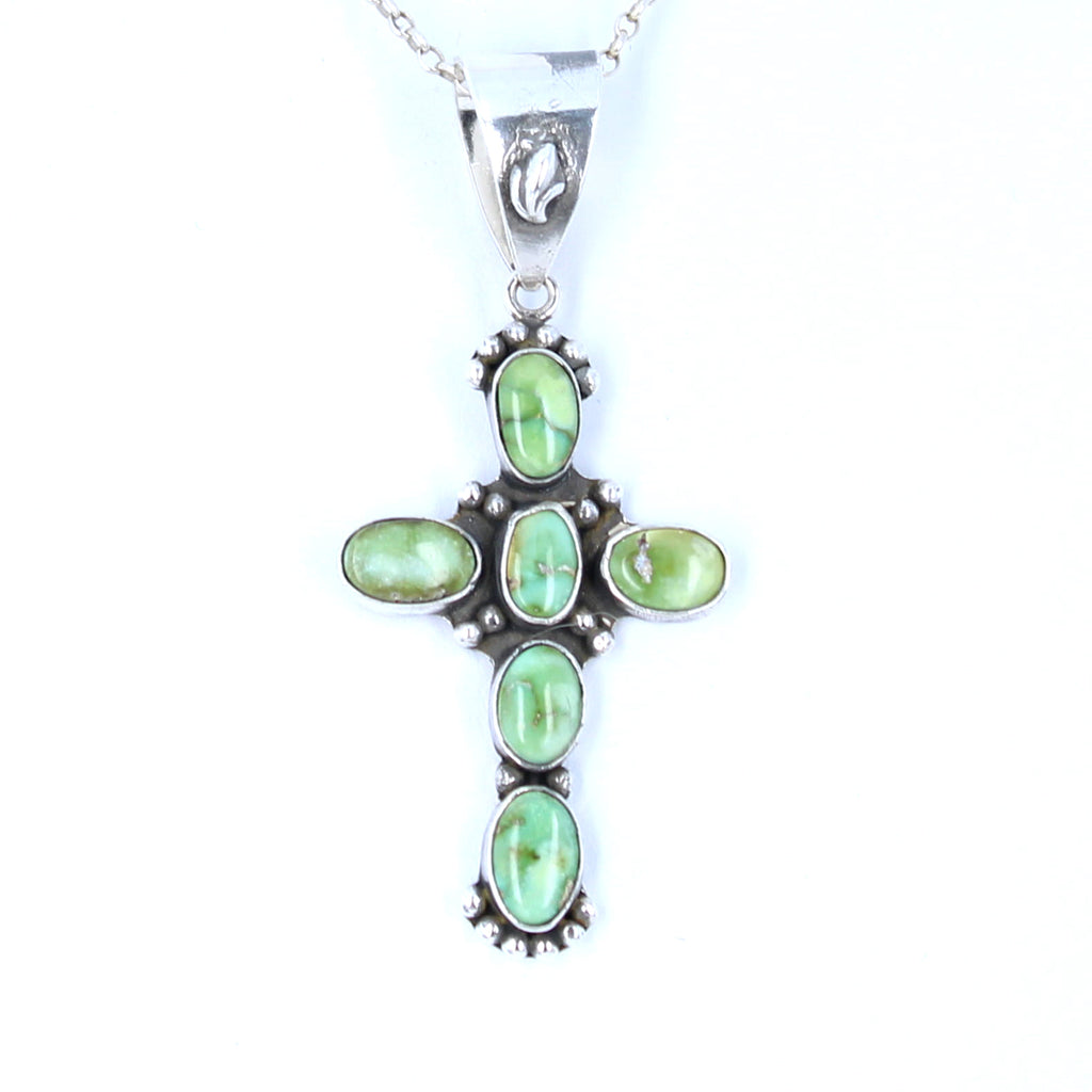 Stunning Sonoran Gold Turquoise Cross Pendant Sterling Silver Santa Fe Style