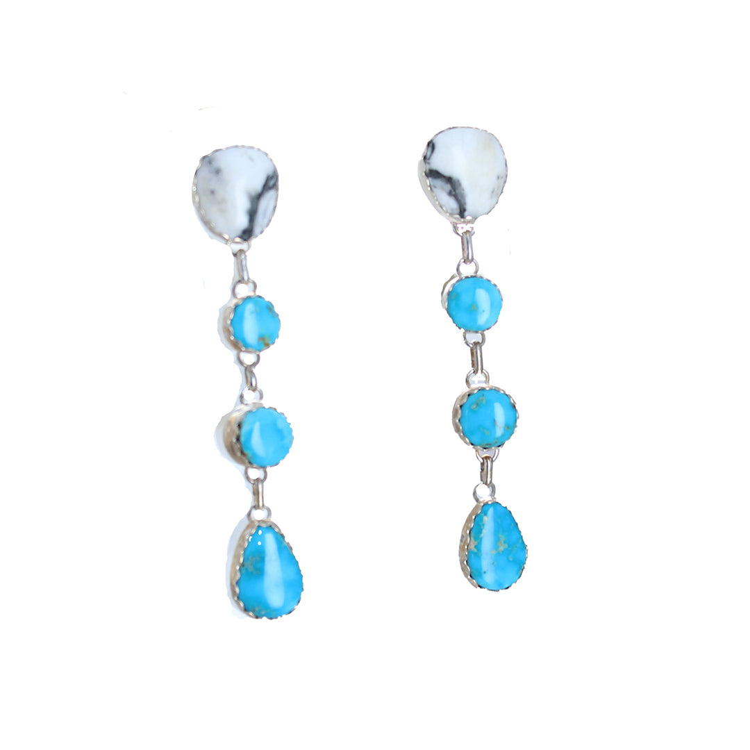 Blue Ridge and White Buffalo Turquoise Earrings Sterling 4 Stone