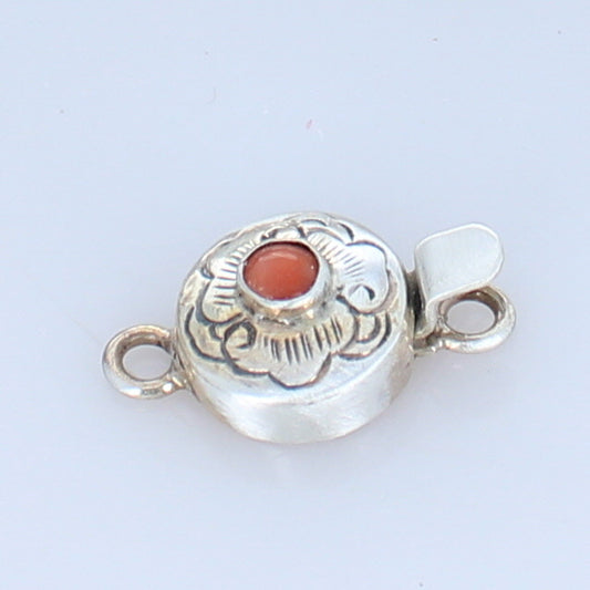 Salmon Coral Clasp Round Sterling Cloud Design -NewWorldGems