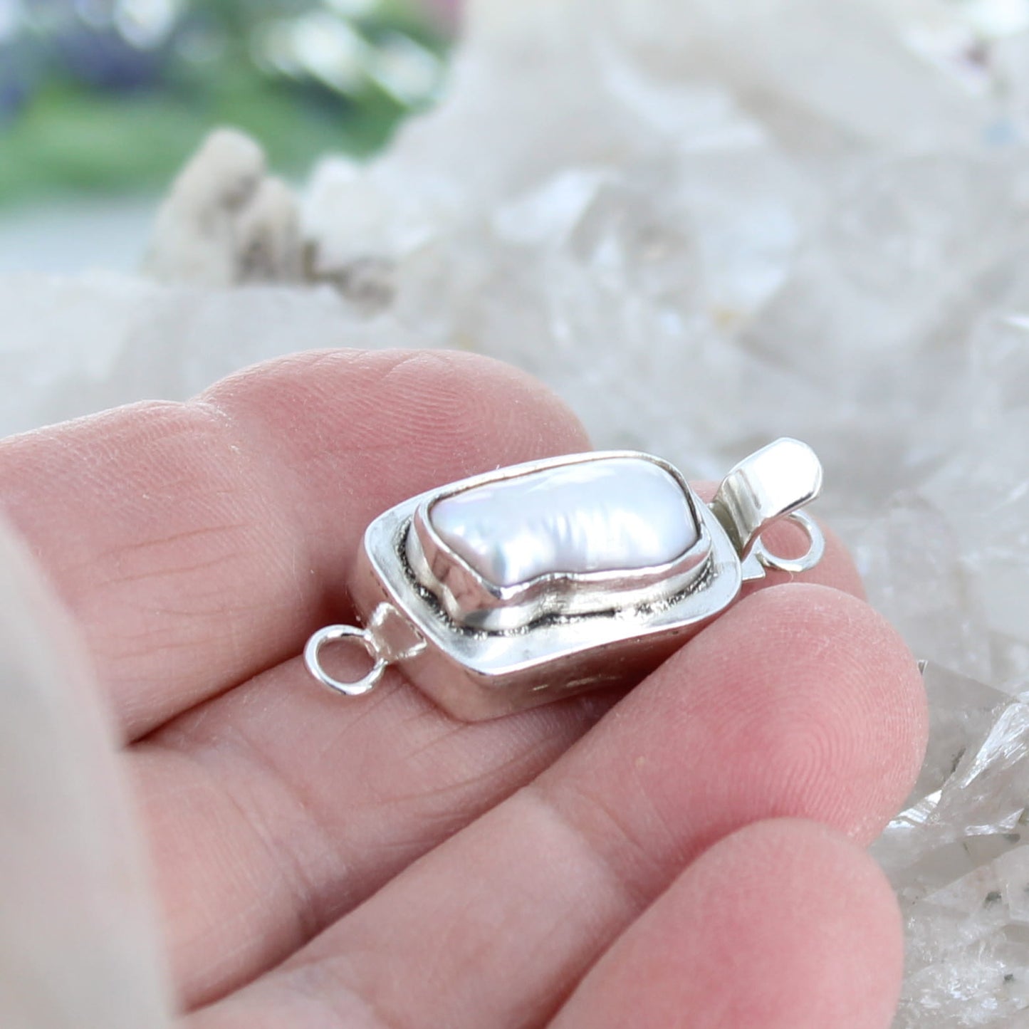 Large Cream Biwa Pearl Sterling Clasp Design