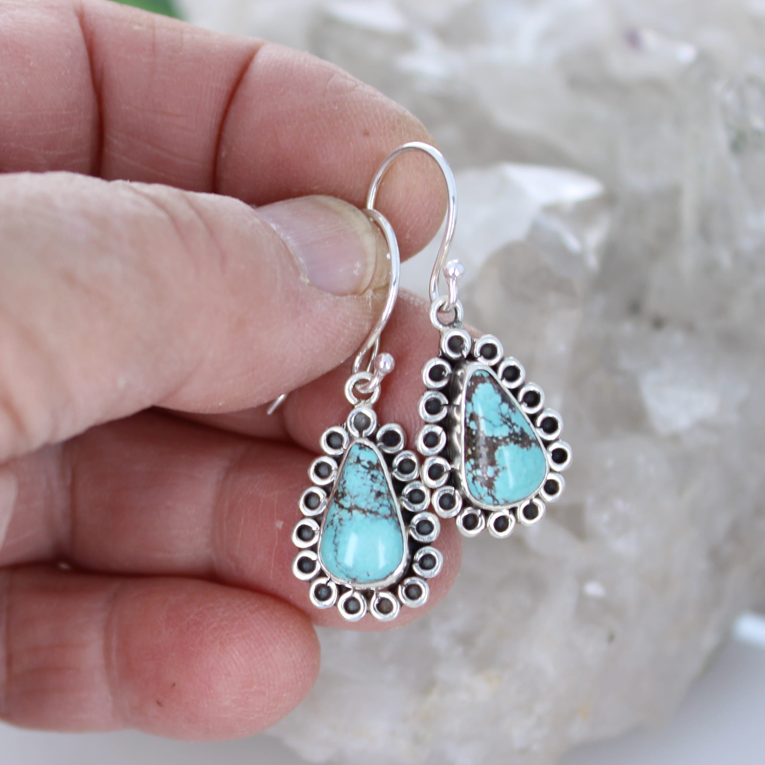 Nevada #8 TURQUOISE Mine Earrings Teardrops Sterling NewWorldGems