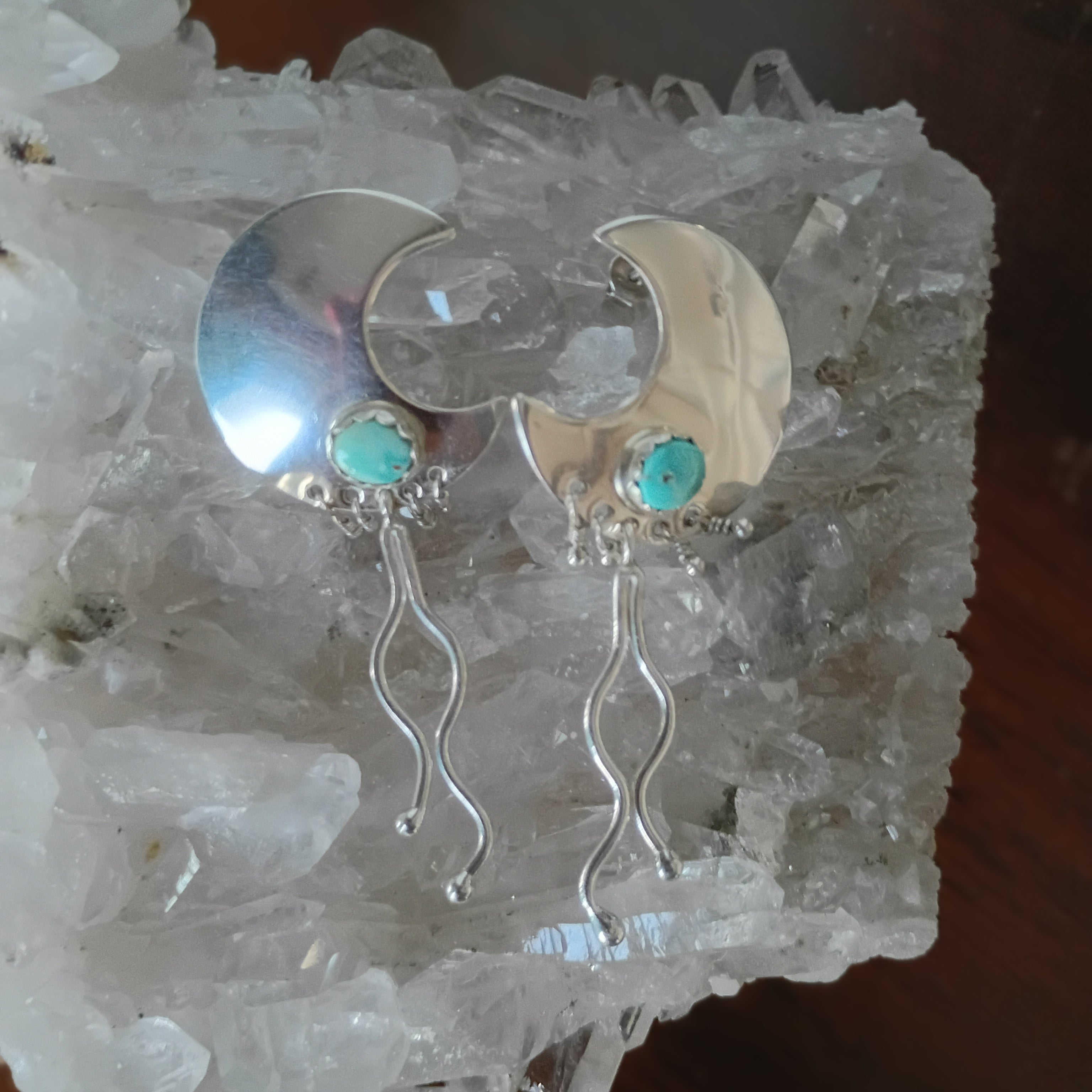 Dry Creek Turquoise Crescent Moon Earrings Sterling Posts Large