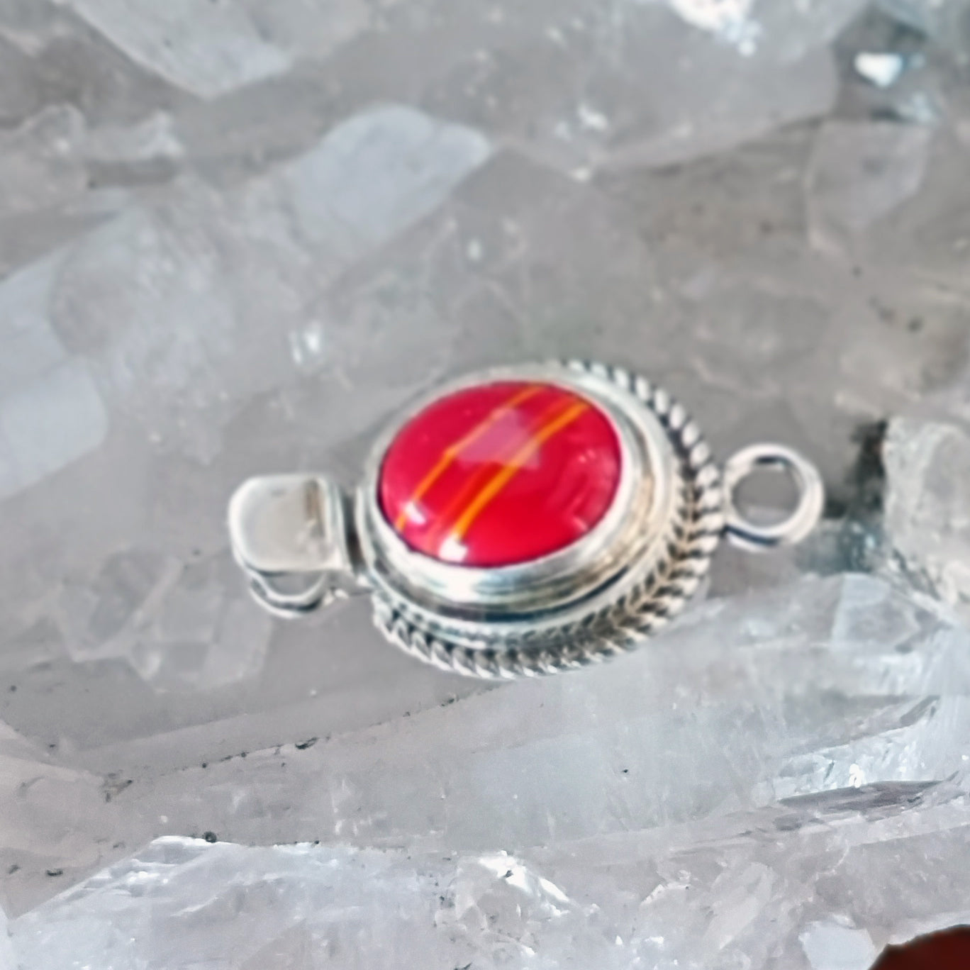 Gorgeous Red Rosarita Gold Glass Clasp Boho Chic Sterling Silver Southwest