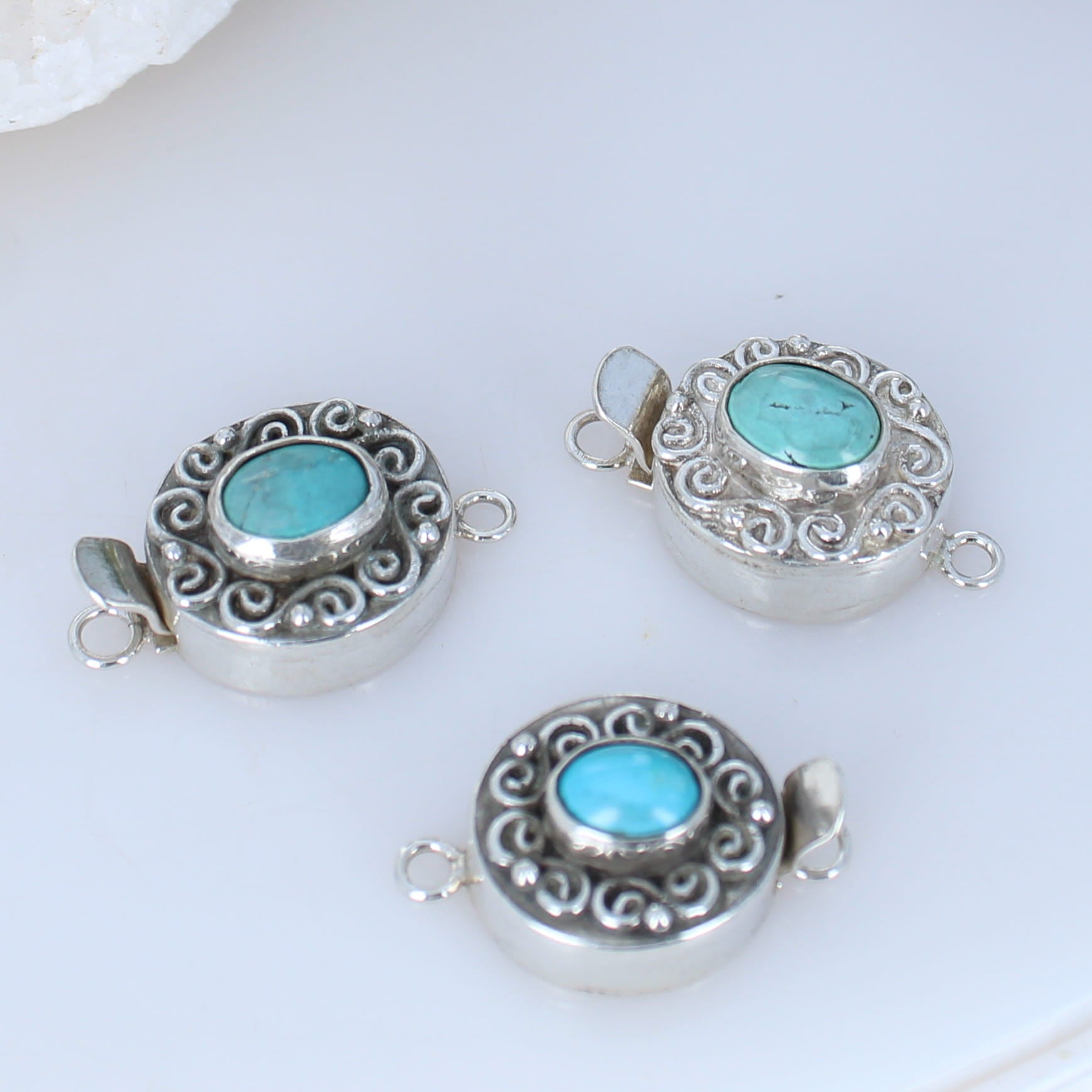 Carico Lake Turquoise Clasp Sterling Spiral Design 3 Pieces -NewWorldGems