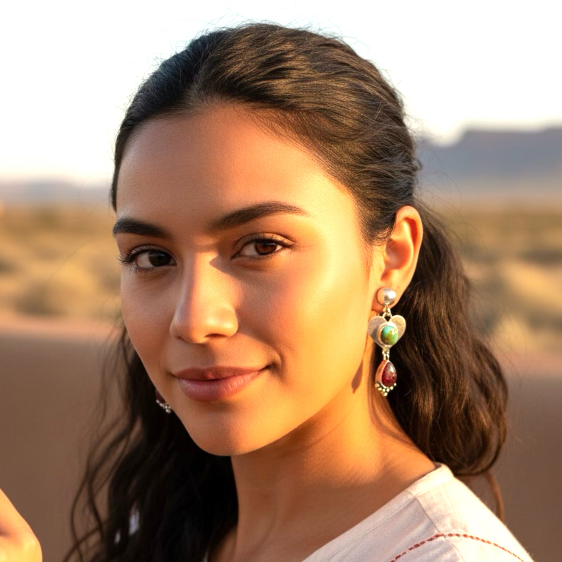 Sonoran Turquoise and Purple Spiny Oyster Earrings Sterling Hearts