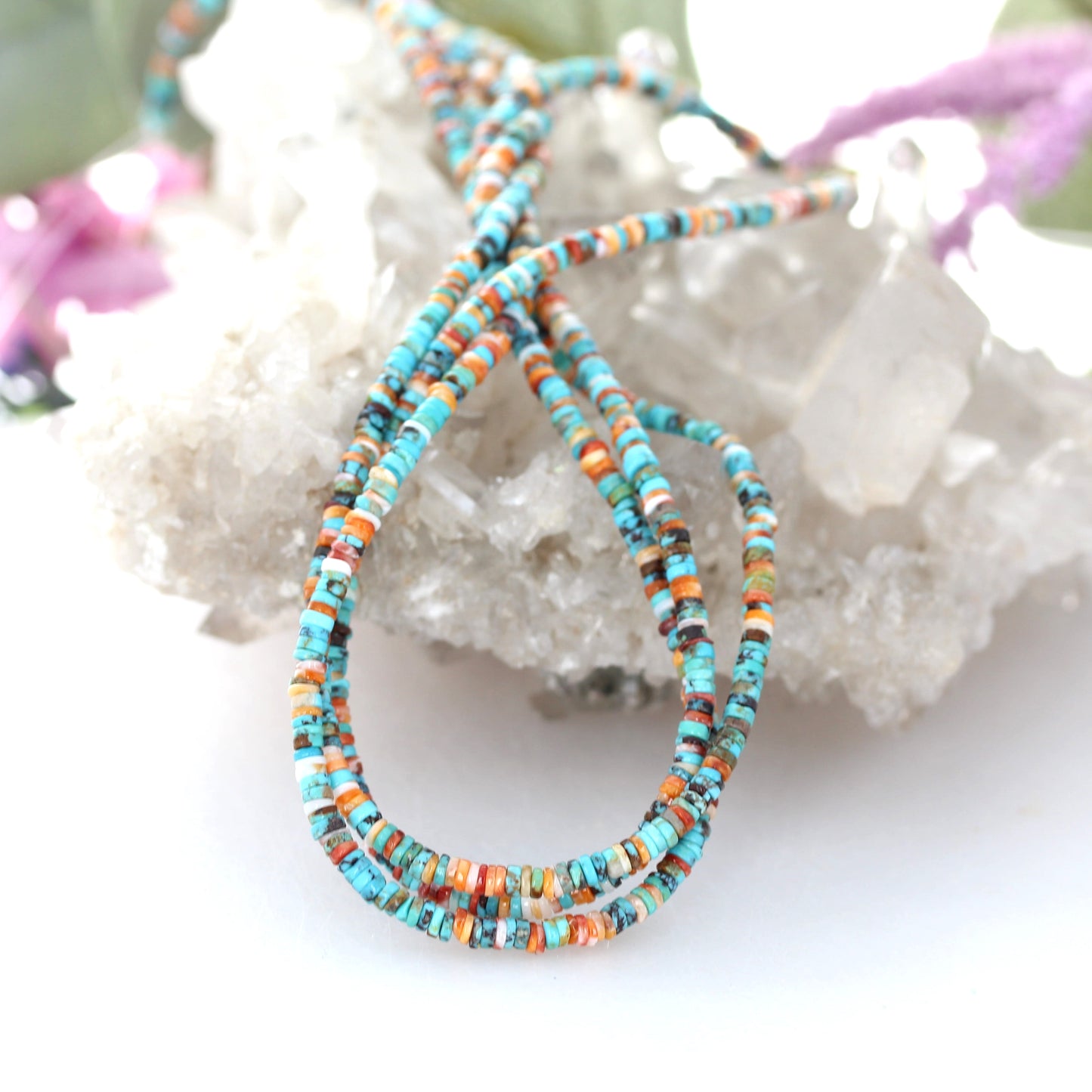 Light Orange Spiny Oyster and Blue Turquoise Beads Mixed 3.5mm