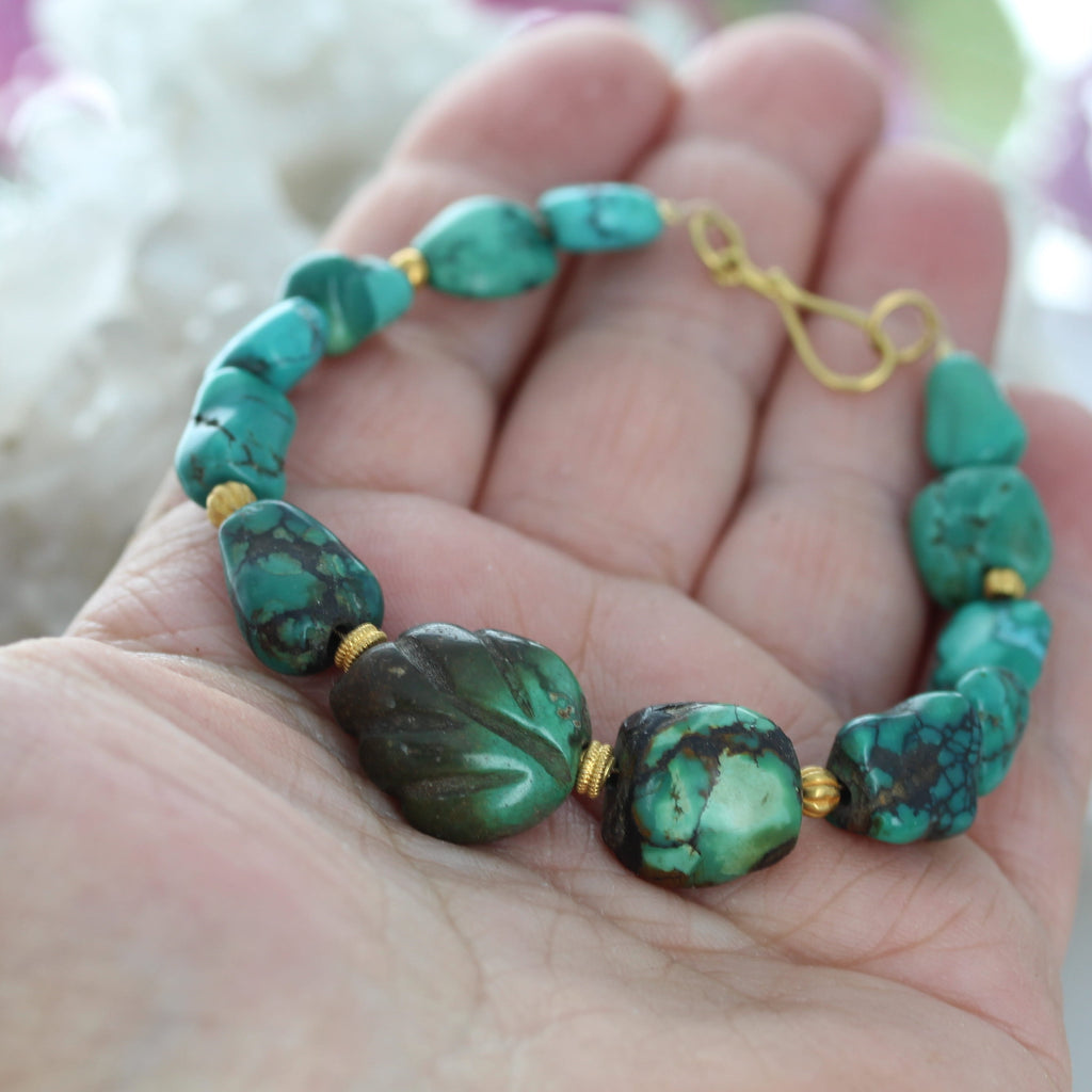 Stunning Antique Tibetan Turquoise and 18K Gold Bracelet