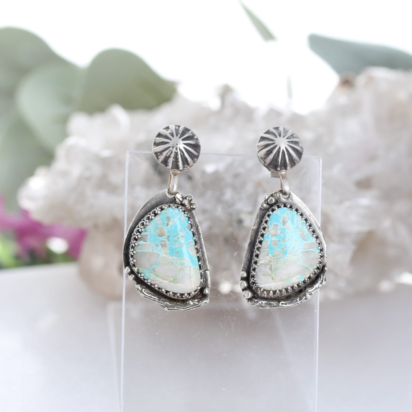 Pastel Southwestern Royston Turquoise Earrings Sterling Silver Sky Blue