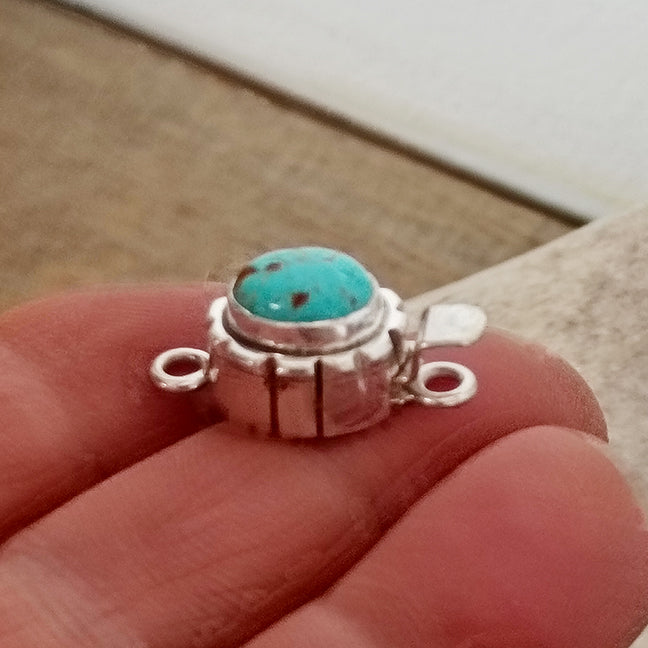 Rare Turquoise Nevada #8 Mine Clasp Sterling Silver Southwestern Design