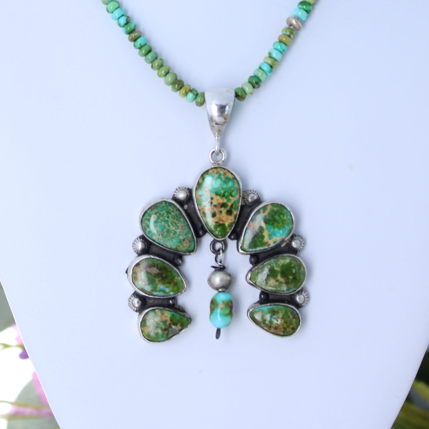 Gorgeous Large Sonoran Gold Turquoise Naja Moon Pendant Sterling