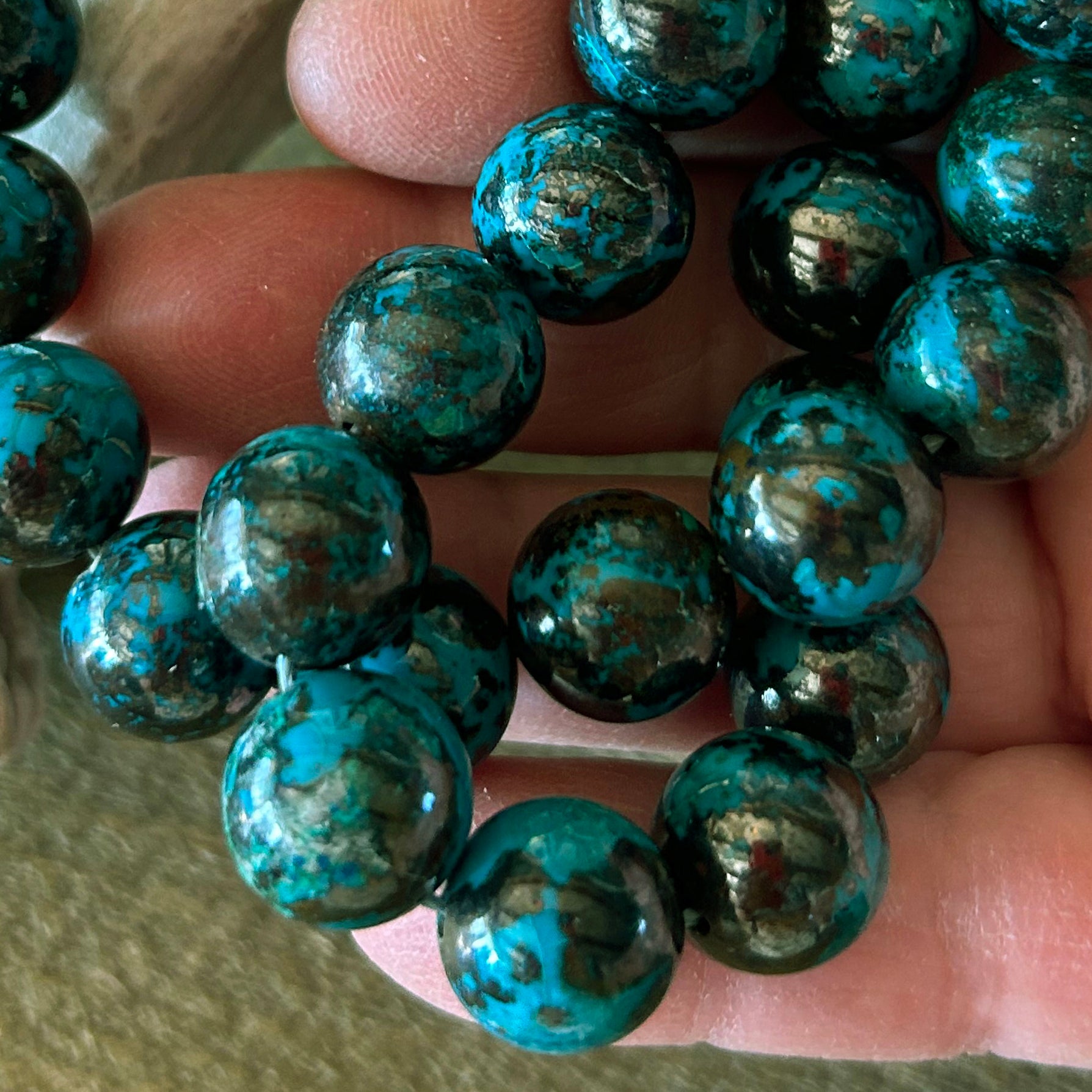 AAA Peacock SHATTUCKITE CHRYSOCOLLA Beads Round 12mm 16"
