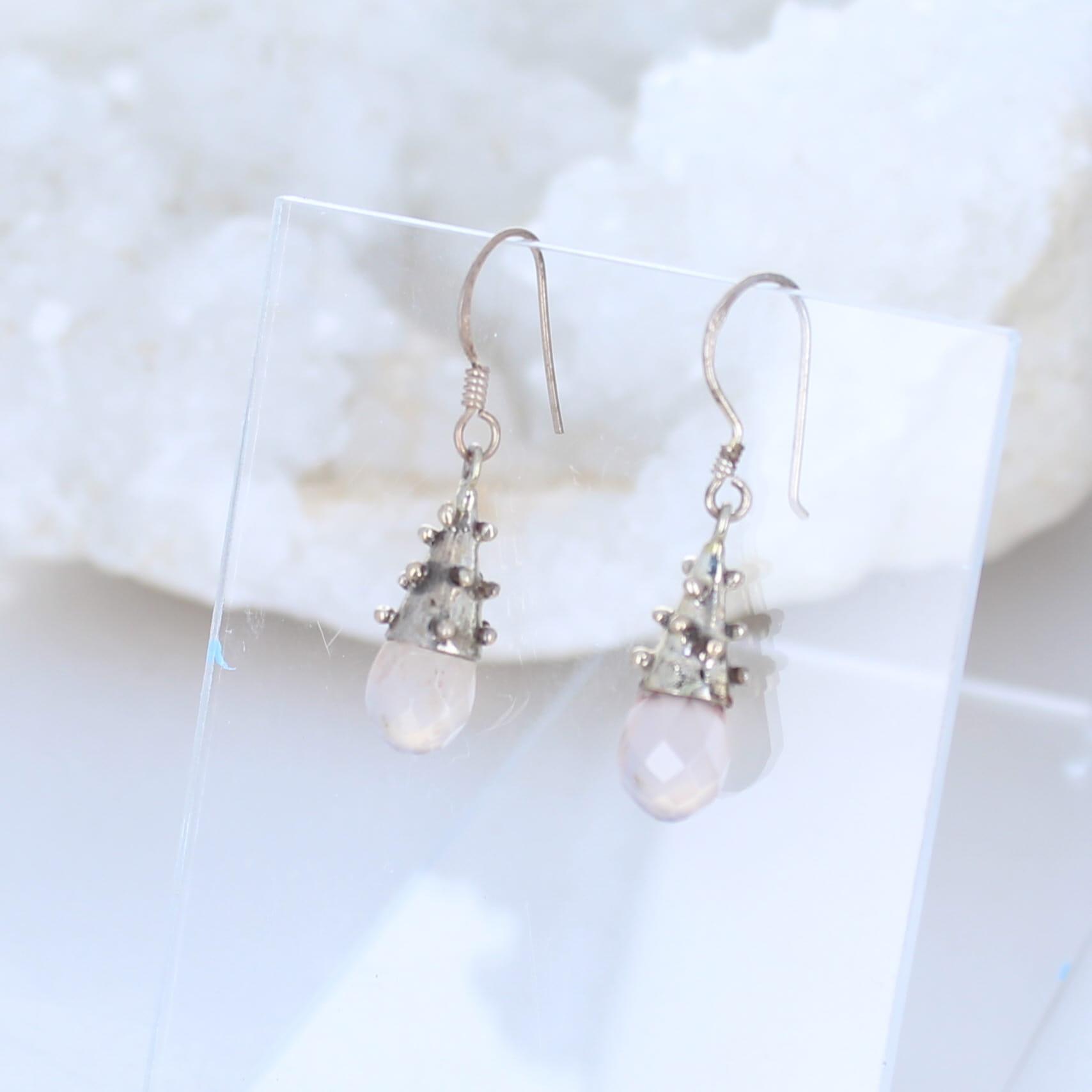 Pink Chalcedony Earrings Faceted Teardrops Sterling Silver -NewWorldGems