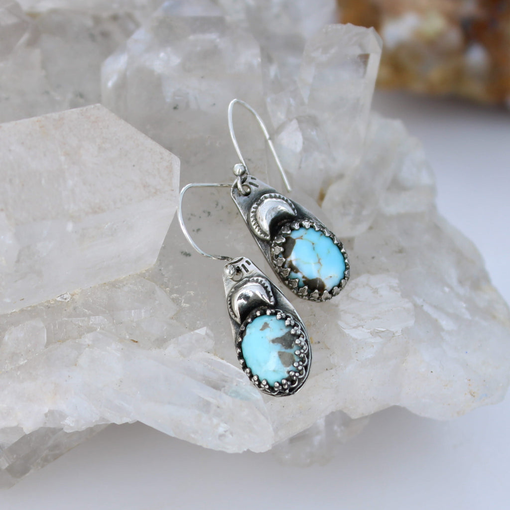 LONE MOUNTAIN TURQUOISE Moon Earrings Boho Sterling