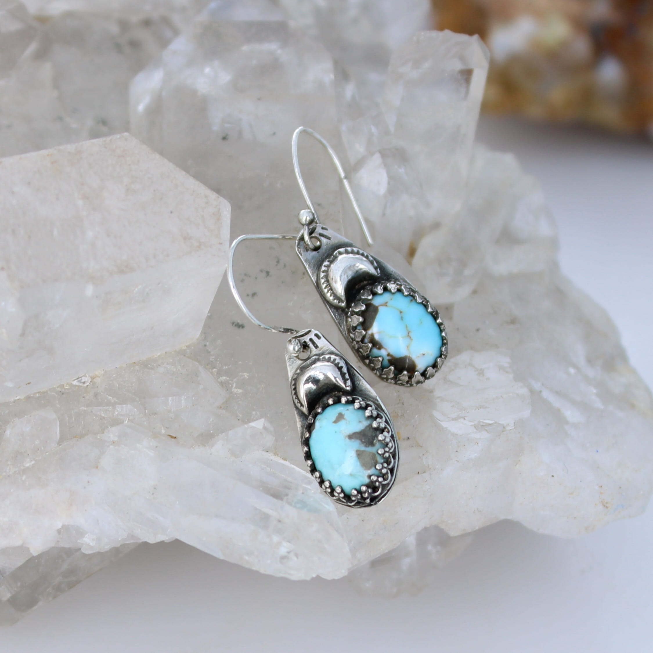 LONE MOUNTAIN TURQUOISE Moon Earrings Boho Sterling