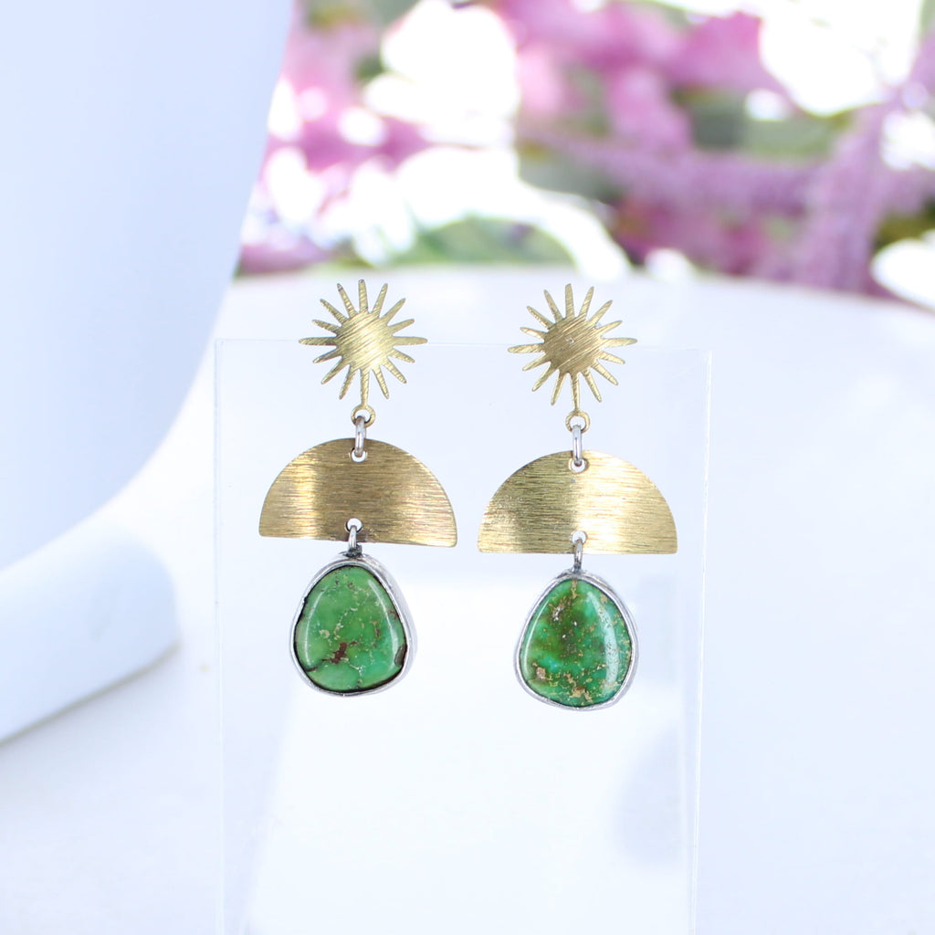 AAA Sonoran Gold Turquoise Earrings Mixed Metals Sterling and Brass