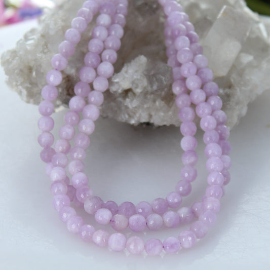 Kunzite Beads Faceted Round 6mm Pink Lavender