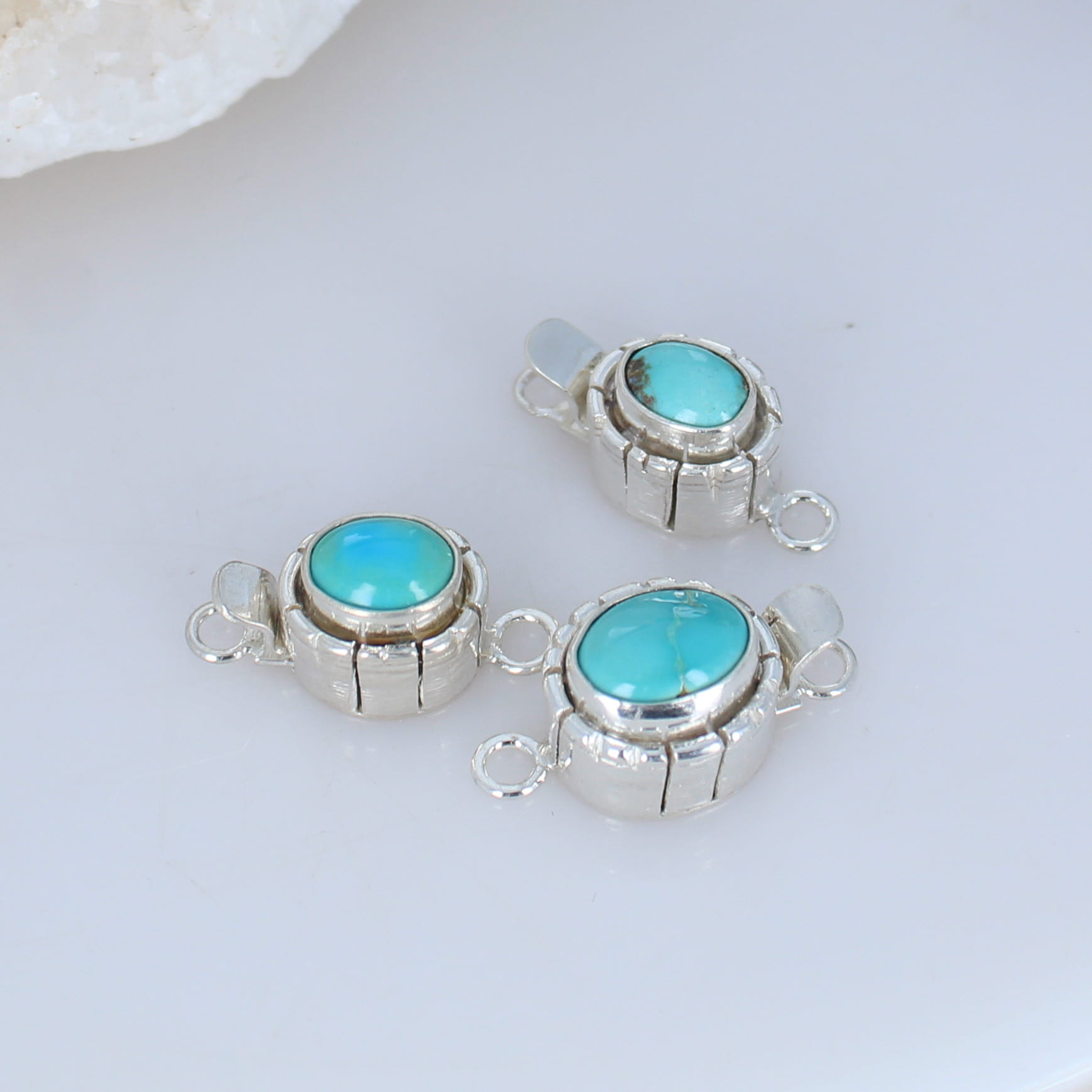 Sleeping Beauty and Carico Lake Turquoise Sterling Clasps Southwestern Style Set of 3 -NewWorldGems