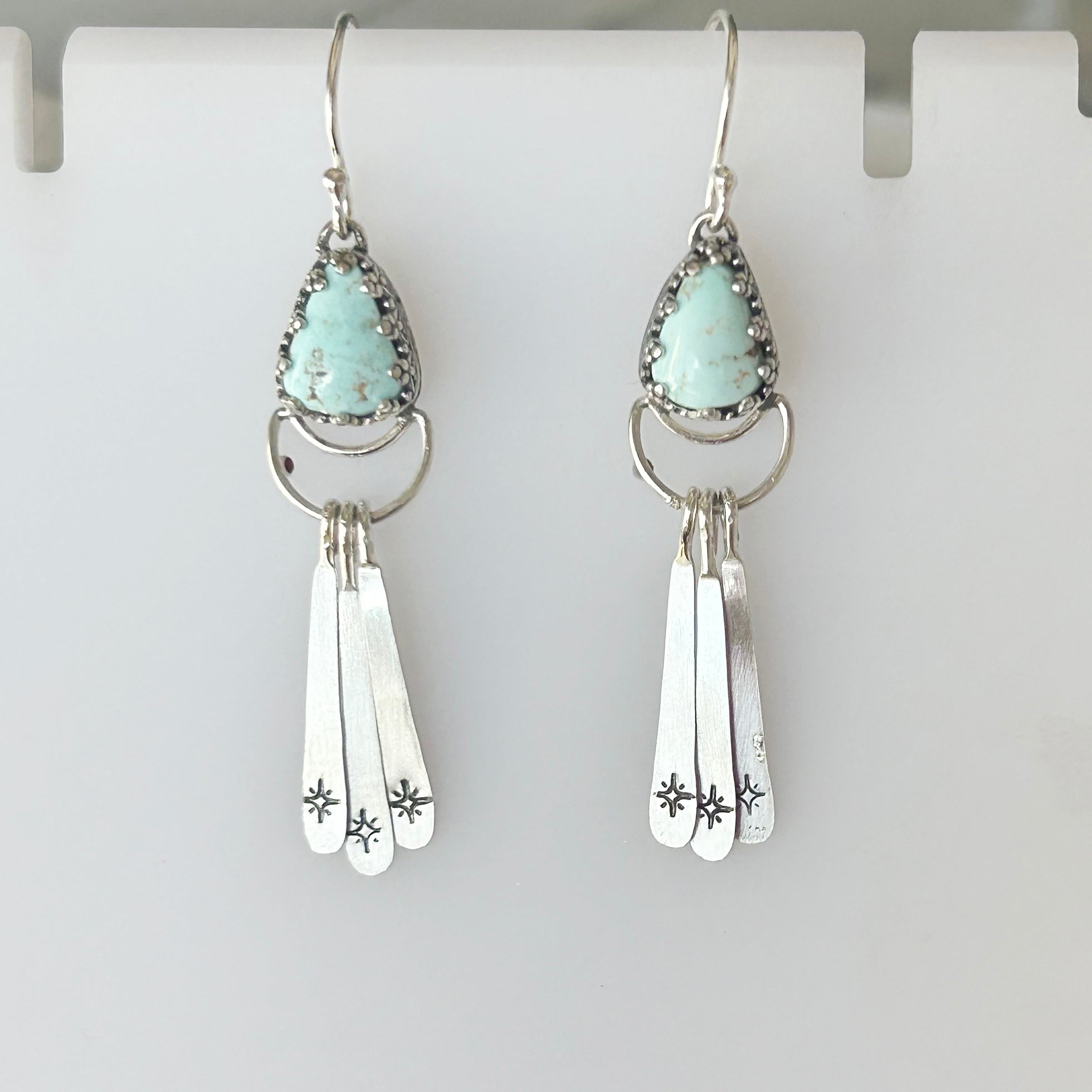 AAA Rare Dry Creek Turquoise Moon Earrings Dangles Southwest