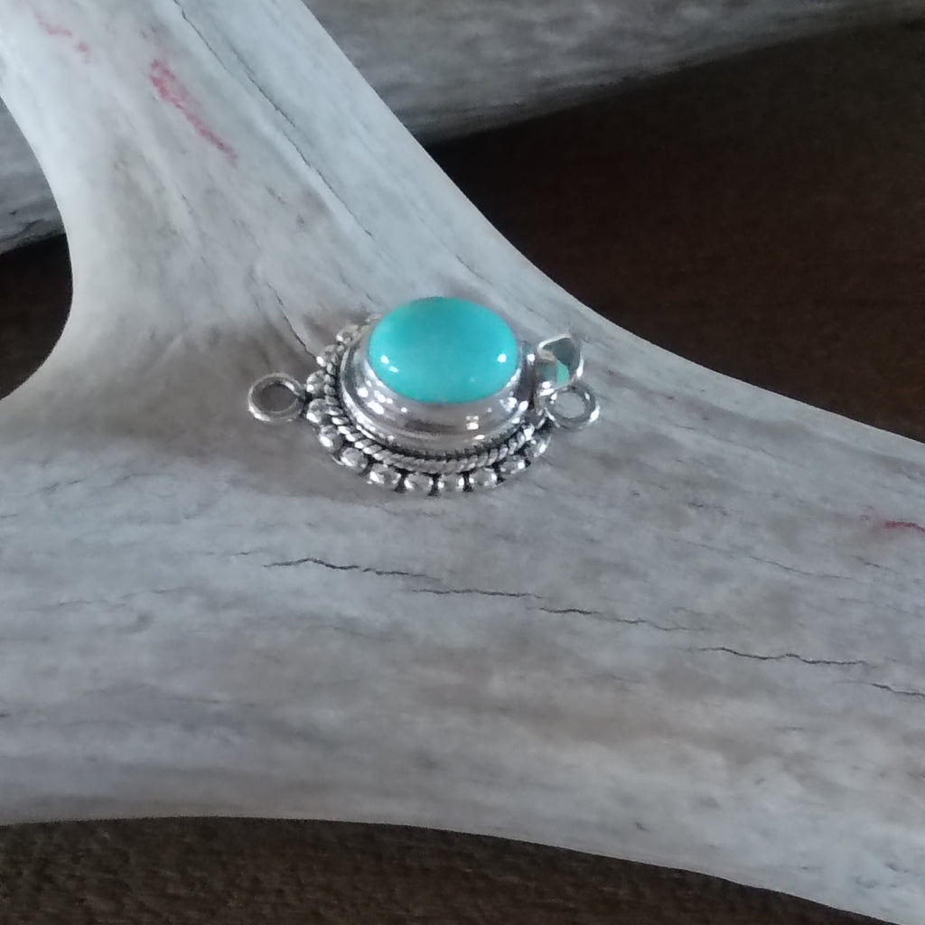 Robins Egg Blue Lone Mountain Turquoise Clasp Sterling Granulated Twist Wire Style 10x8mm Oval