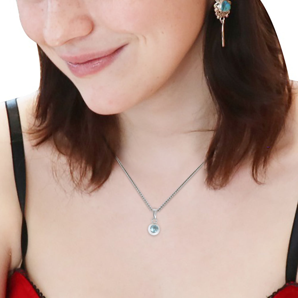 Blue Gem Apatite Gemstone Pendant Charm Necklace Faceted 16"