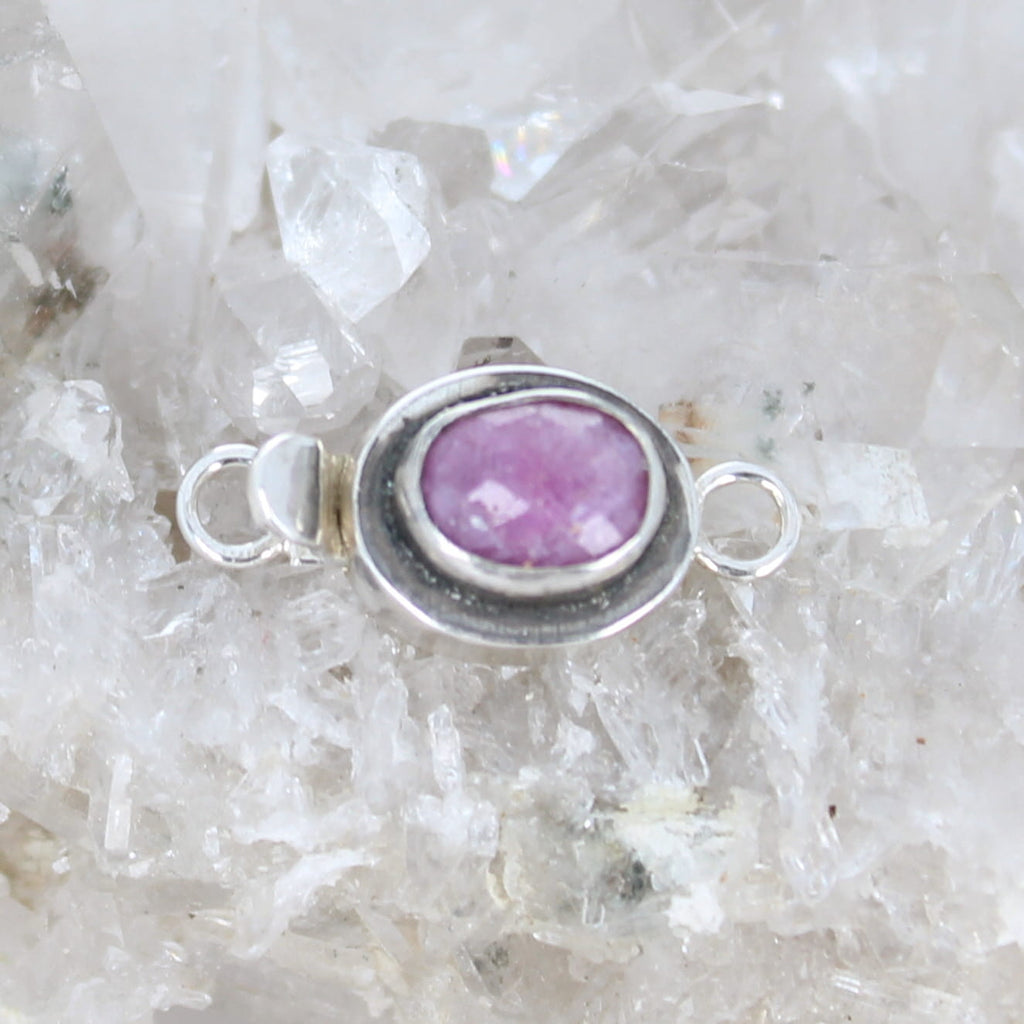 Genuine Faceted Ruby Clasp Sterling Classic Design 7x9mm