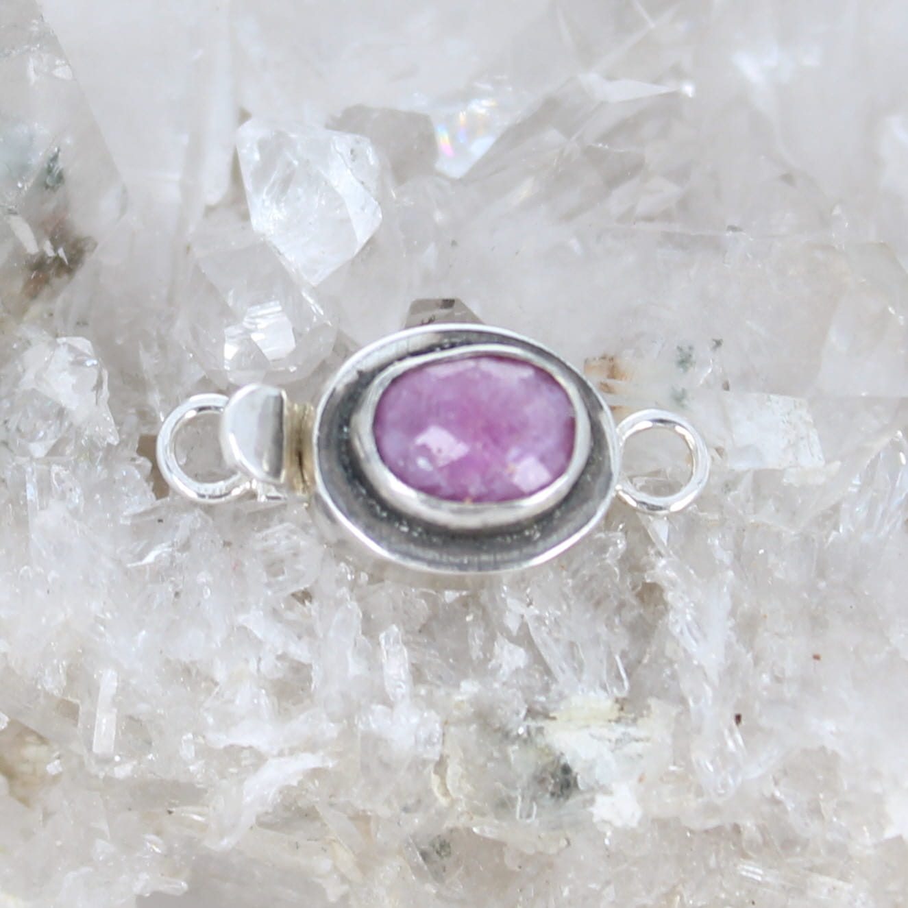 Genuine Faceted Ruby Clasp Sterling Classic Design 7x9mm