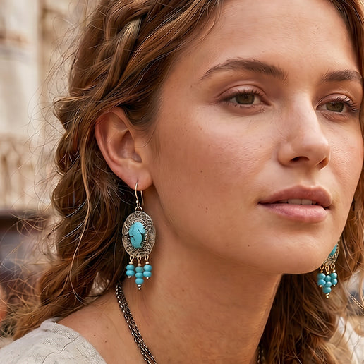 Unique EGYPTIAN TURQUOISE Sterling Silver Handmade Dangle Earrings