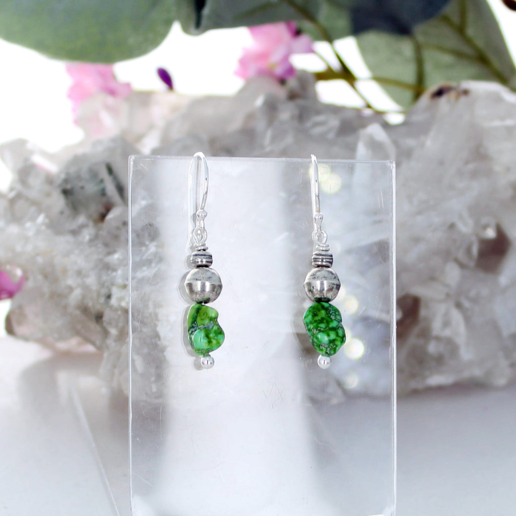 Lime Green Sonoran Gold Turquoise Earrings Sterling Bench Made Beads