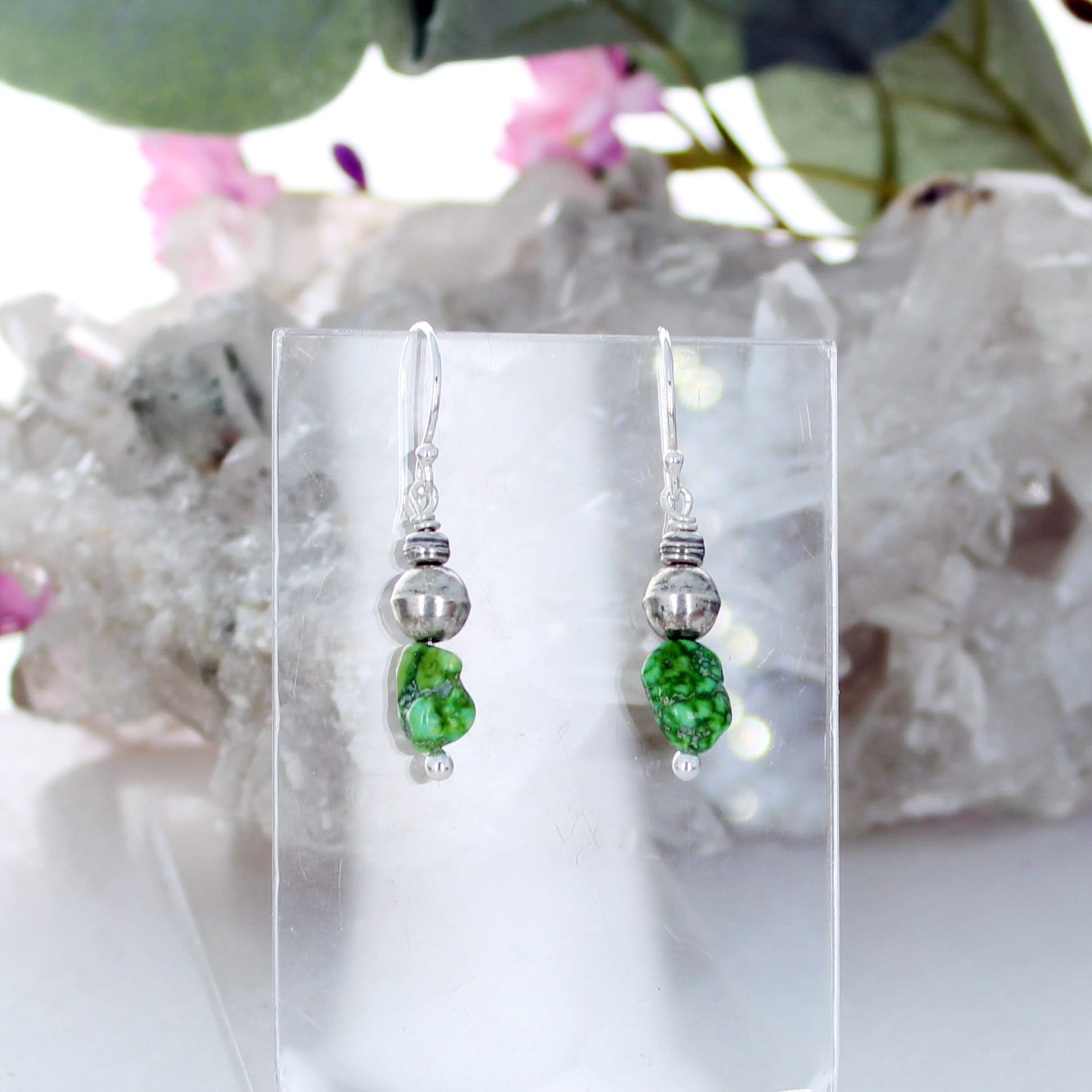 Lime Green Sonoran Gold Turquoise Earrings Sterling Bench Made Beads