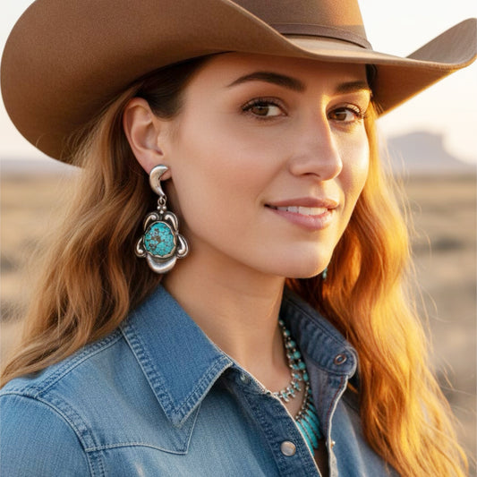 Blue Moon Turquoise Many Moons Earrings Sterling Silver Southwestern Elegance