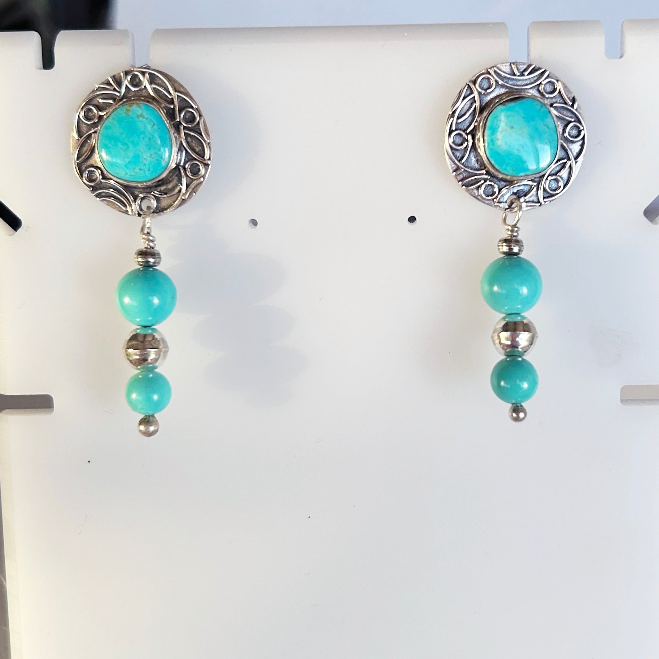 AAA Southwestern Kingman and Fox Turquoise Sterling Earrings 14mm Dangles 2.25"