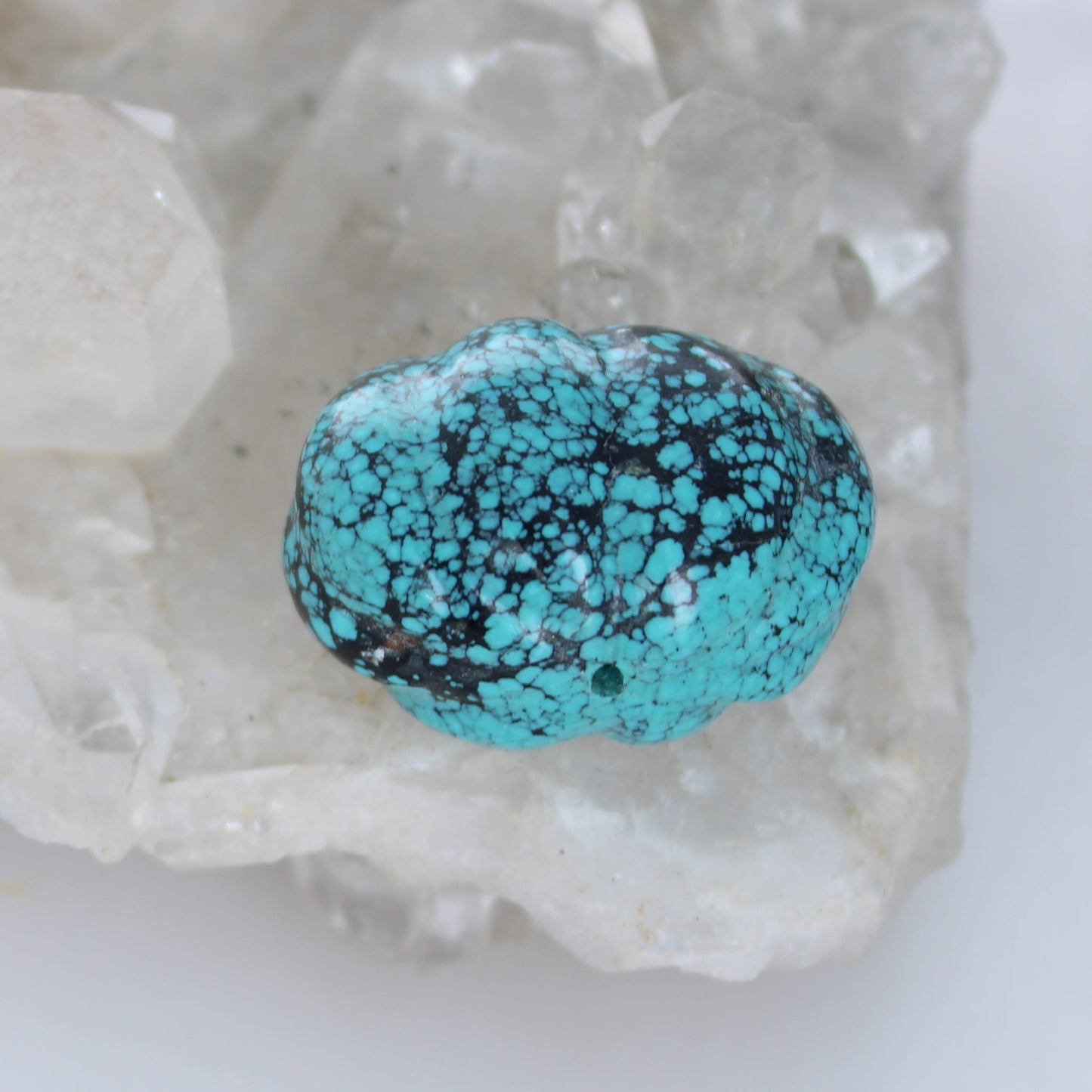 Carved Blue Hubei Turquoise Bead Melon Shaped Centerpiece 35x25mm