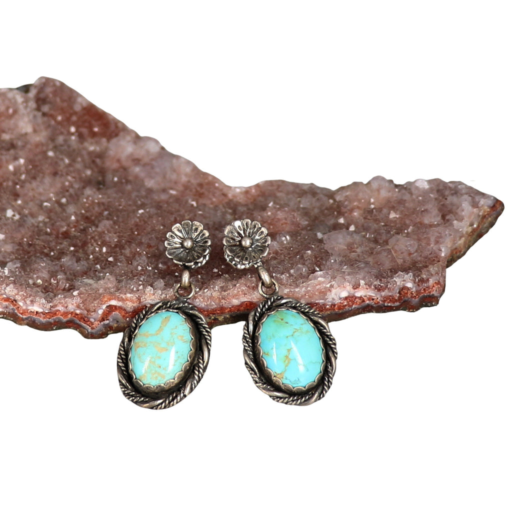 Turquoise Earrings Oval Sterling #8 Mine Southwestern