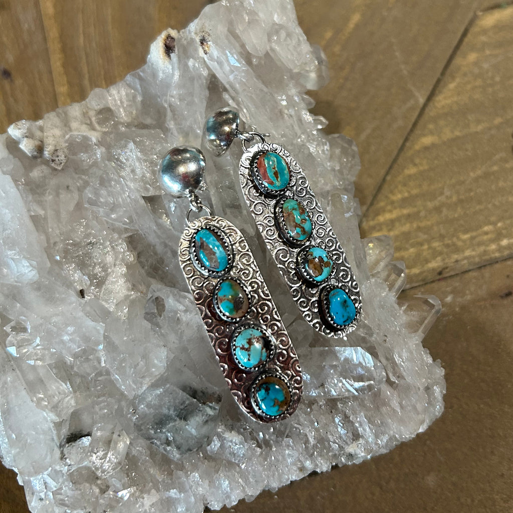 Southwestern PILOT MOUNTAIN Turquoise Earrings Southwest 4 Stone Sterling