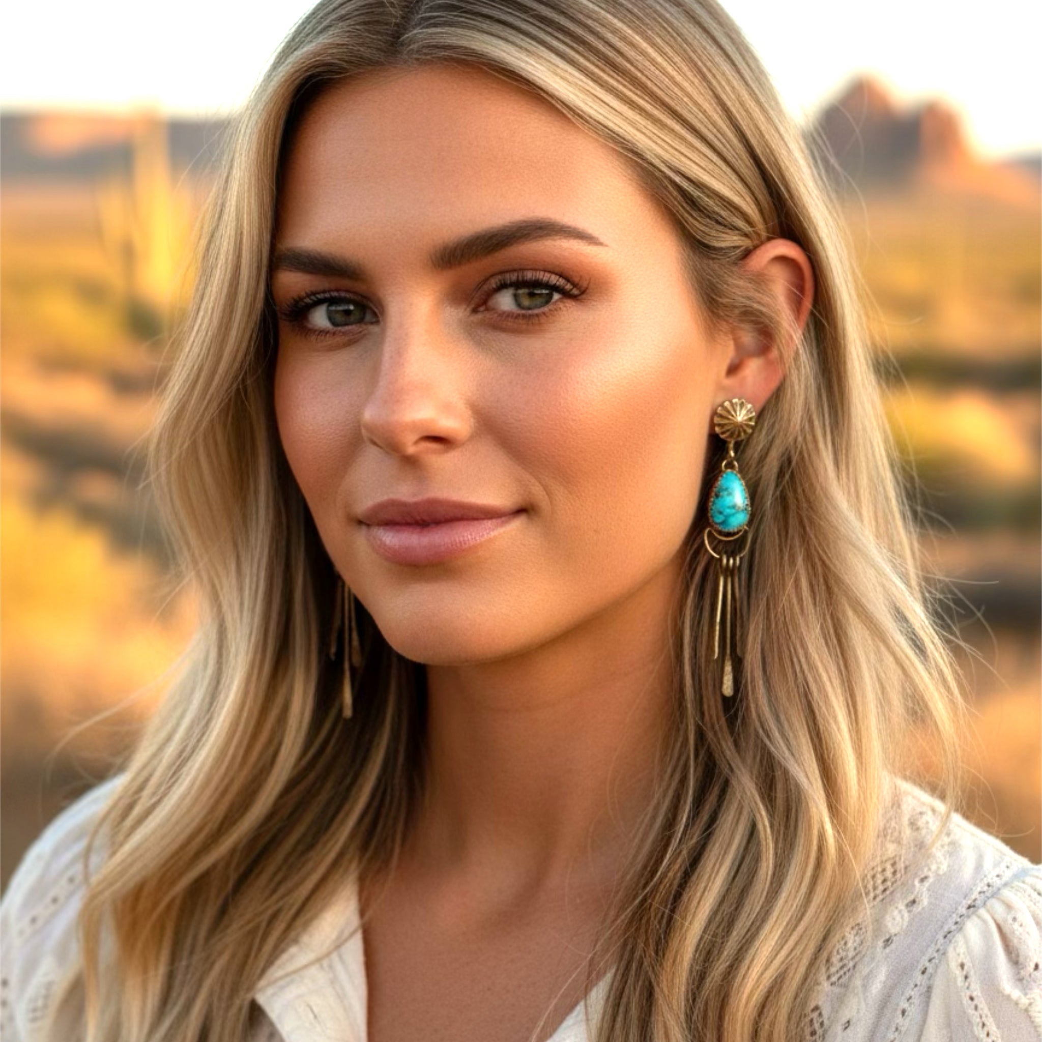 AAA Kingman Turquoise Moon Earrings Dangles Southwest
