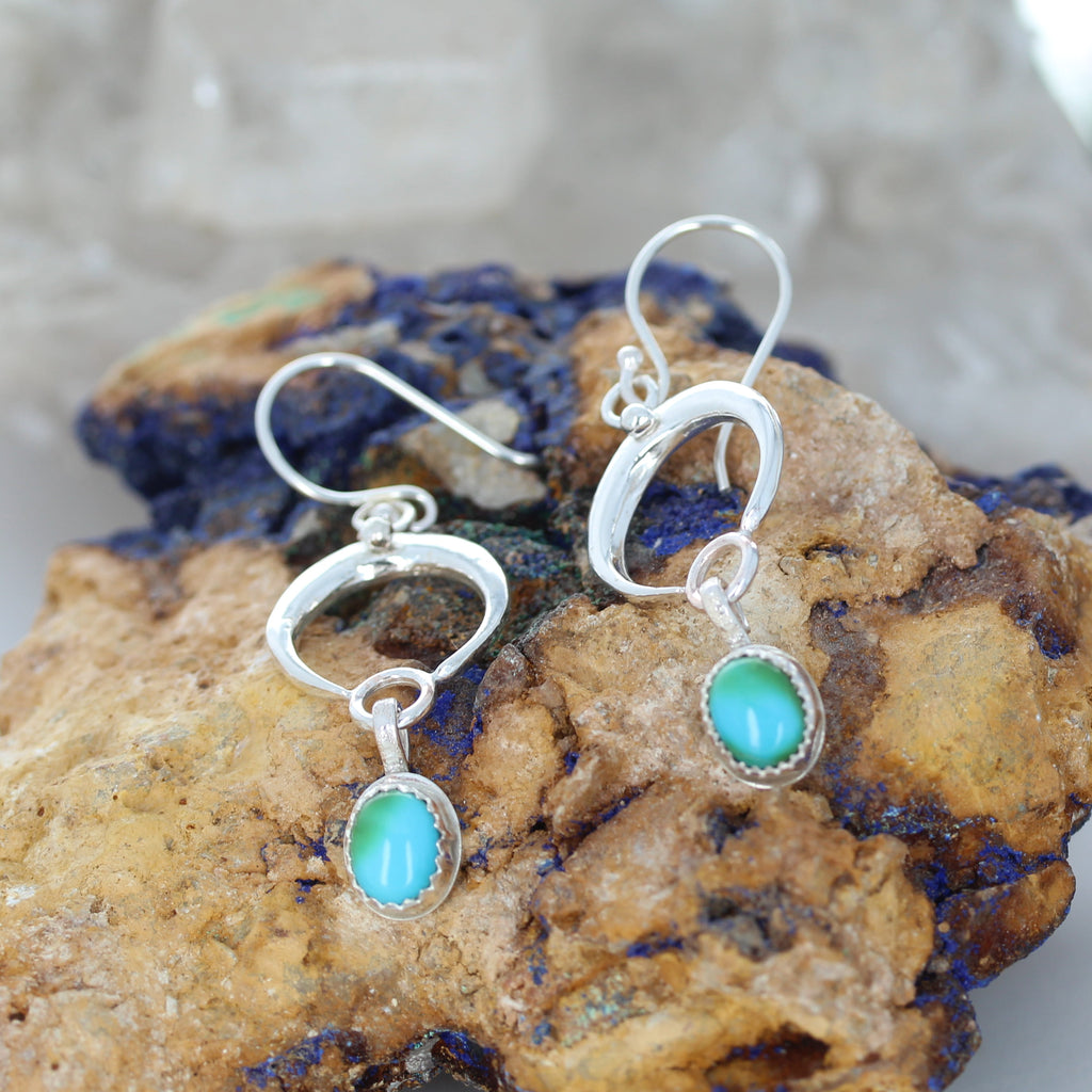 Blue Sonoran Mountain Turquoise Naja Moon Earrings Sterling Silver
