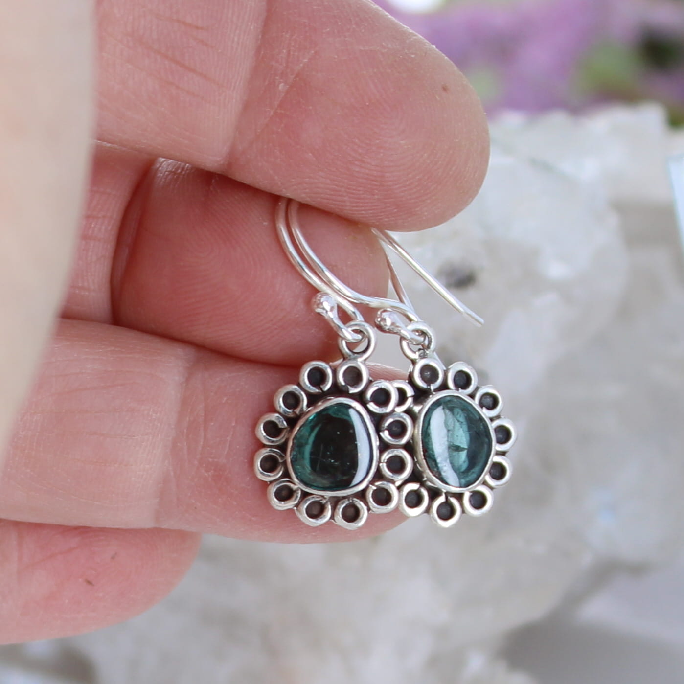 AAA Blue Tourmaline Daisy Earrings Sterling Silver French Ear Wires NewWorldGems