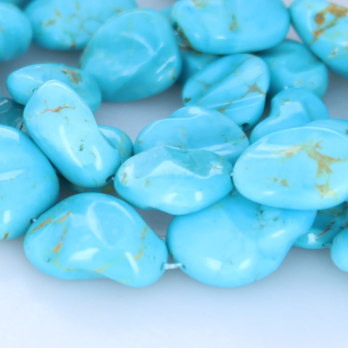 AAA KINGMAN TURQUOISE Carved Beads 20" Strand