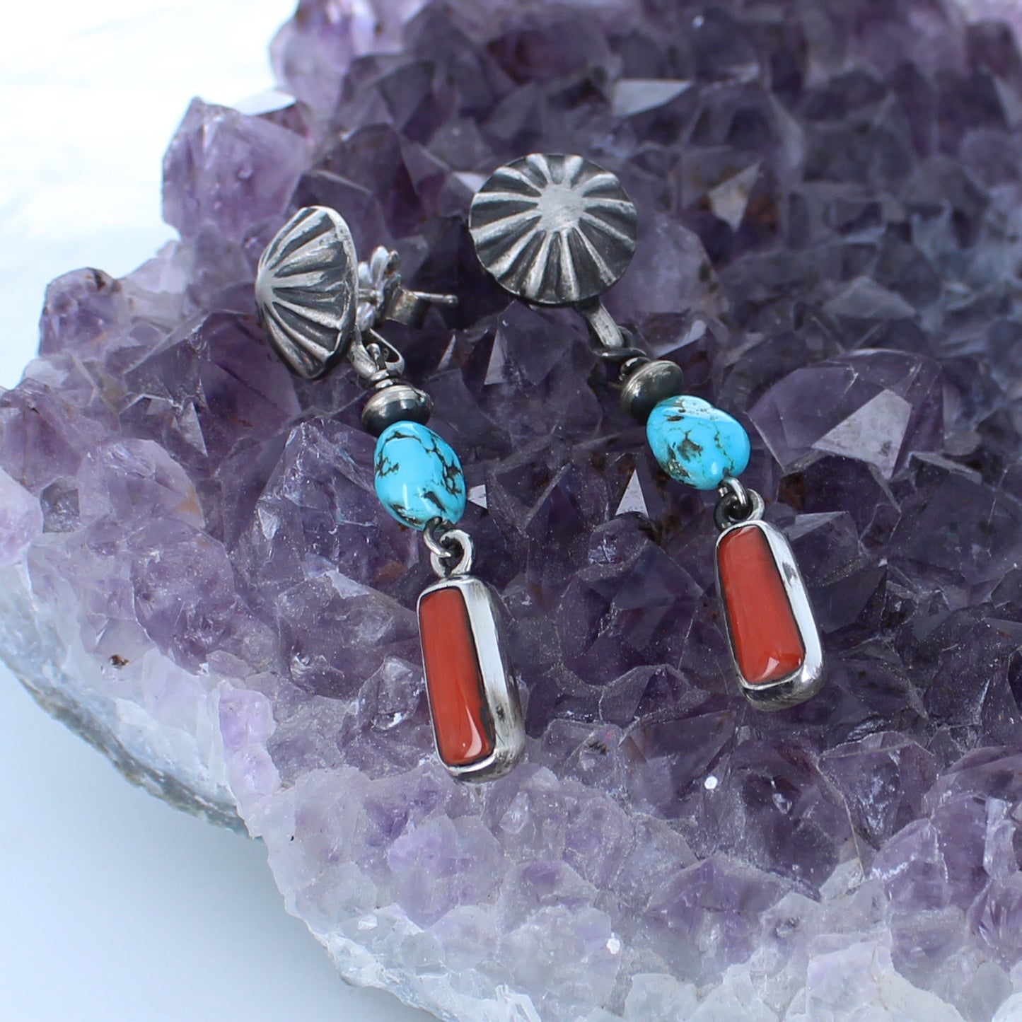 CORAL and TURQUOISE EARRINGS Frieda Kahlo Inspired Handmade
