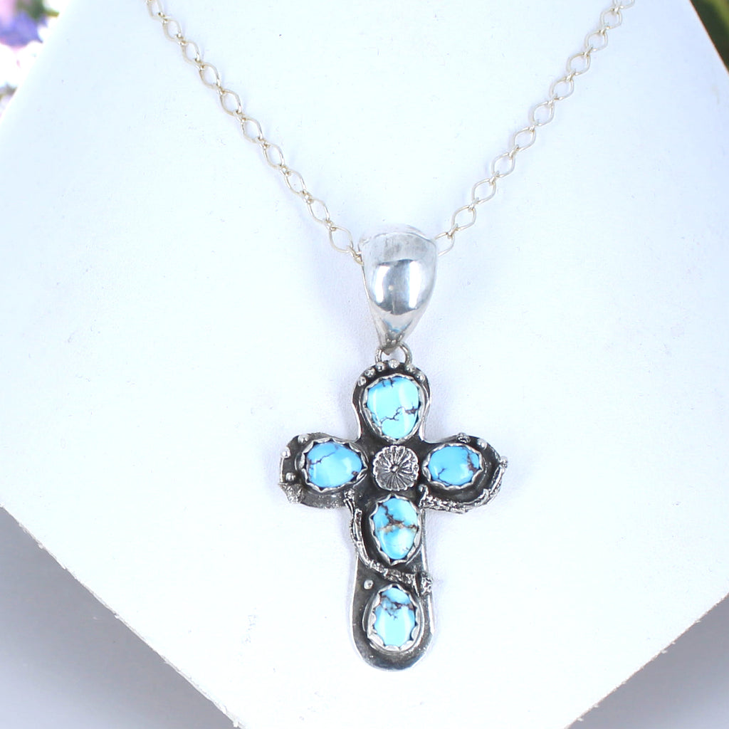 Baby Blue Kazakhstan Turquoise Cross Pendant Sterling Silver