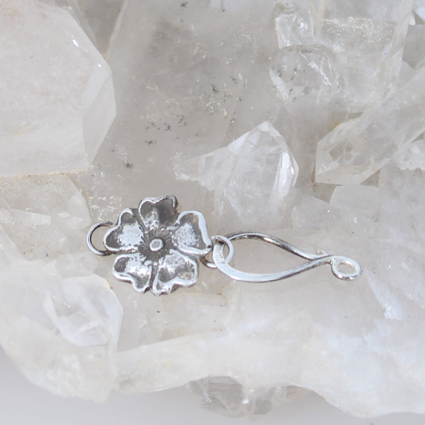 Sterling Hibiscus Flower Clasp Design J Hook Style 12.5mm